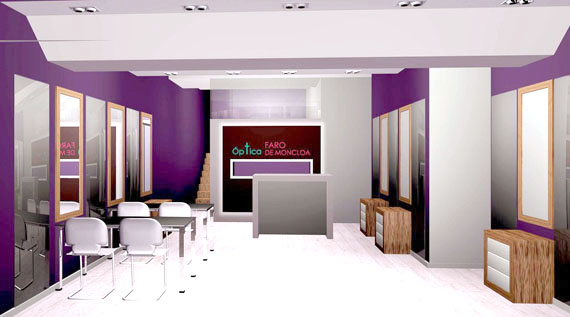 Diseño locales comerciales óptica El Faro Moncloa Aima Estudio